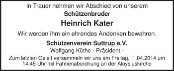 Traueranzeige von Heinrich Kater von Neue Osnabrücker Zeitung GmbH & Co. KG