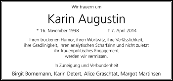 Traueranzeige von Karin Augustin von Neue Osnabrücker Zeitung GmbH & Co. KG