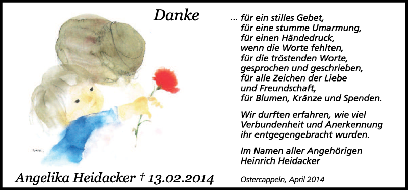  Traueranzeige für Angelika Heidacker vom 12.04.2014 aus Neue Osnabrücker Zeitung GmbH & Co. KG