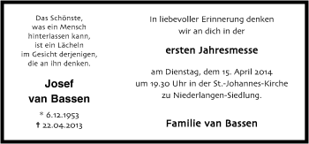 Traueranzeige von Josef van Bassen von Neue Osnabrücker Zeitung GmbH & Co. KG