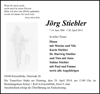 Traueranzeige von Jörg Stiebler von Neue Osnabrücker Zeitung GmbH & Co. KG