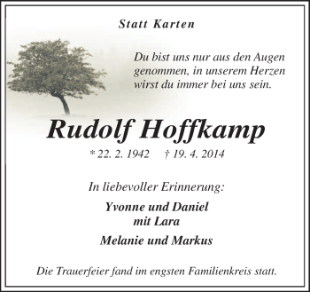 Traueranzeige von Rudolf Hoffkamp von Neue Osnabrücker Zeitung GmbH & Co. KG