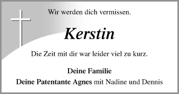 Traueranzeige von Kerstin  von Neue Osnabrücker Zeitung GmbH & Co. KG