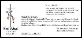 Traueranzeige von Rudi Scheel von Neue Osnabrücker Zeitung GmbH & Co. KG