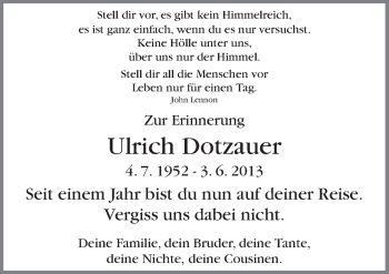 Traueranzeige von Ulrich Dotzauer von Neue Osnabrücker Zeitung GmbH & Co. KG