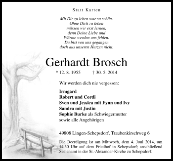 Traueranzeige von Gerhardt Brosch von Neue Osnabrücker Zeitung GmbH & Co. KG