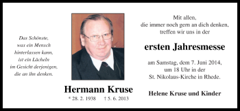 Traueranzeige von Hermann Kruse von Neue Osnabrücker Zeitung GmbH & Co. KG