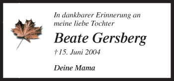 Traueranzeige von Beate Gersberg von Neue Osnabrücker Zeitung GmbH & Co. KG