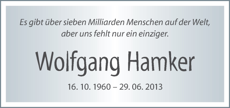  Traueranzeige für Wolfgang Hamker vom 28.06.2014 aus Neue Osnabrücker Zeitung GmbH & Co. KG