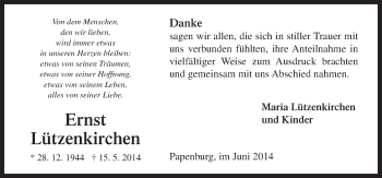 Traueranzeige von Ernst Lützenkirchen von Neue Osnabrücker Zeitung GmbH & Co. KG