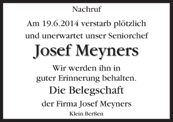 Traueranzeige von Josef Meyners von Neue Osnabrücker Zeitung GmbH & Co. KG