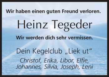 Traueranzeige von Heinz Tegeder von Neue Osnabrücker Zeitung GmbH & Co. KG