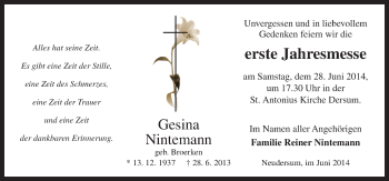 Traueranzeige von Gesina Nintemann von Neue Osnabrücker Zeitung GmbH & Co. KG