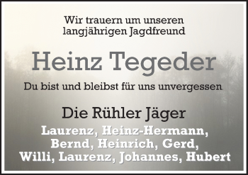 Traueranzeige von Heinz Tegeder von Neue Osnabrücker Zeitung GmbH & Co. KG