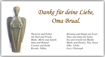 Traueranzeige von Oma Brual  von Neue Osnabrücker Zeitung GmbH & Co. KG