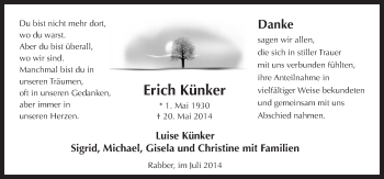 Traueranzeige von Erich Künker von Neue Osnabrücker Zeitung GmbH & Co. KG