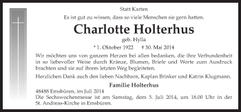 Traueranzeige von Charlotte Holterhus von Neue Osnabrücker Zeitung GmbH & Co. KG