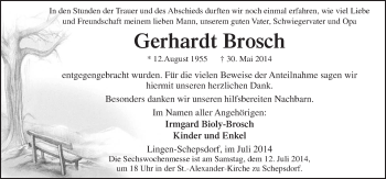 Traueranzeige von Gerhardt Brosch von Neue Osnabrücker Zeitung GmbH & Co. KG