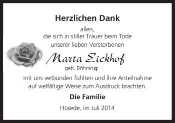 Traueranzeige von Marta Eickhof von Neue Osnabrücker Zeitung GmbH & Co. KG