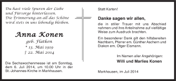 Traueranzeige von Anna Konen von Neue Osnabrücker Zeitung GmbH & Co. KG