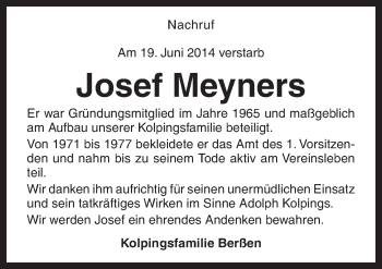 Traueranzeige von Josef Meyners von Neue Osnabrücker Zeitung GmbH & Co. KG