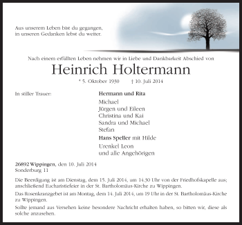 Traueranzeige von Heinrich Holtermann von Neue Osnabrücker Zeitung GmbH & Co. KG