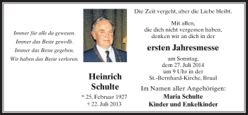 Traueranzeige von Heinrich Schulte von Neue Osnabrücker Zeitung GmbH & Co. KG