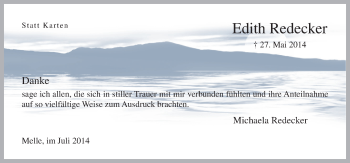 Traueranzeige von Edith Redecker von Neue Osnabrücker Zeitung GmbH & Co. KG