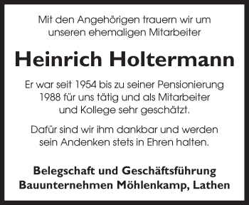 Traueranzeige von Heinrich Holtermann von Neue Osnabrücker Zeitung GmbH & Co. KG