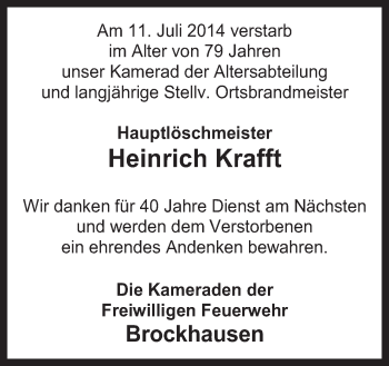 Traueranzeige von Heinrich Krafft von Neue Osnabrücker Zeitung GmbH & Co. KG