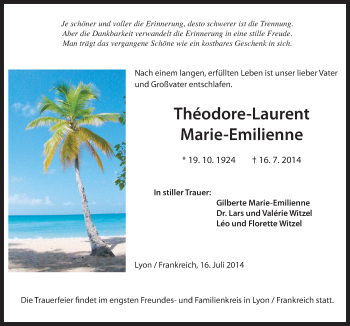 Traueranzeige von Théodre-Laurent Marie-Emilienne von Neue Osnabrücker Zeitung GmbH & Co. KG
