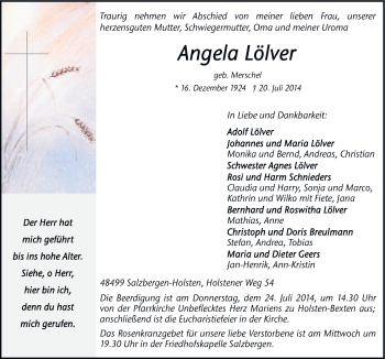 Traueranzeige von Angela Lölver von Neue Osnabrücker Zeitung GmbH & Co. KG