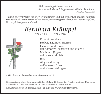 Traueranzeige von Bernhard Krümpel von Neue Osnabrücker Zeitung GmbH & Co. KG