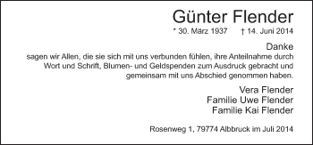 Traueranzeige von Günter Flender von Neue Osnabrücker Zeitung GmbH & Co. KG