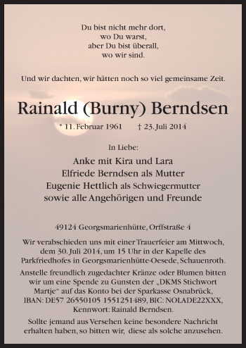 Traueranzeige von Rainald Berndsen von Neue Osnabrücker Zeitung GmbH & Co. KG