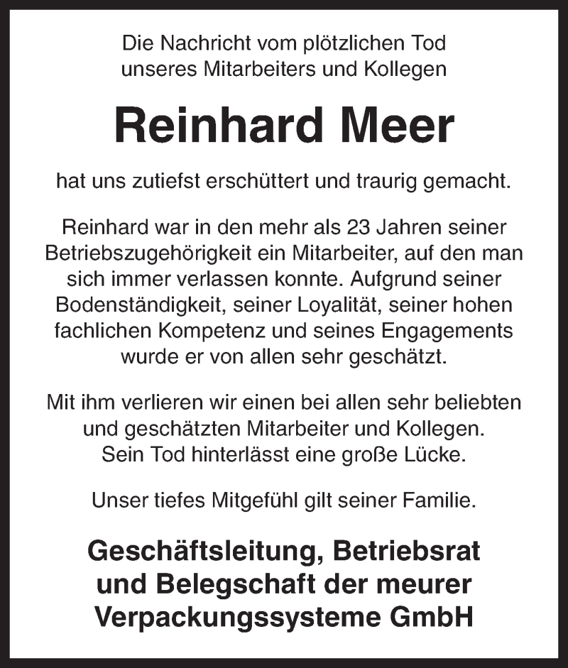  Traueranzeige für Reinhard Meer vom 30.07.2014 aus Neue Osnabrücker Zeitung GmbH & Co. KG