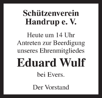 Traueranzeige von Eduard Wulf von Neue Osnabrücker Zeitung GmbH & Co. KG