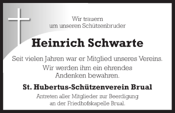 Traueranzeige von Heinrich Schwarte von Neue Osnabrücker Zeitung GmbH & Co. KG