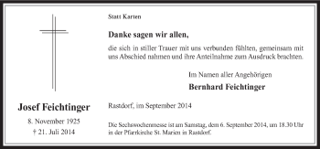 Traueranzeige von Josef Feichtinger von Neue Osnabrücker Zeitung GmbH & Co. KG