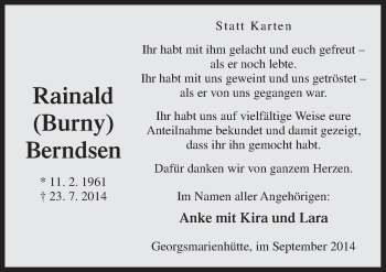 Traueranzeige von Rainald Berndsen von Neue Osnabrücker Zeitung GmbH & Co. KG