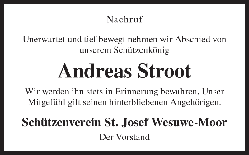  Traueranzeige für Andreas Stroot vom 11.09.2014 aus Neue Osnabrücker Zeitung GmbH & Co. KG