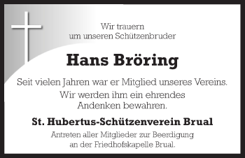 Traueranzeige von Hans Bröring von Neue Osnabrücker Zeitung GmbH & Co. KG