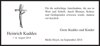 Traueranzeige von Heinrich Kuddes von Neue Osnabrücker Zeitung GmbH & Co. KG