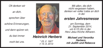 Traueranzeige von Heinrich Herbes von Neue Osnabrücker Zeitung GmbH & Co. KG