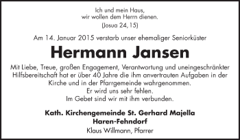 Traueranzeige von Hermann Jansen von Neue Osnabrücker Zeitung GmbH & Co. KG