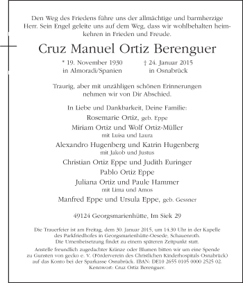 Traueranzeige von Cruz Manuel Ortiz Berenguer von Neue Osnabrücker Zeitung GmbH & Co. KG
