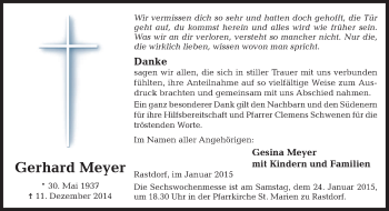 Traueranzeige von Gerhard Meyer von Neue Osnabrücker Zeitung GmbH & Co. KG