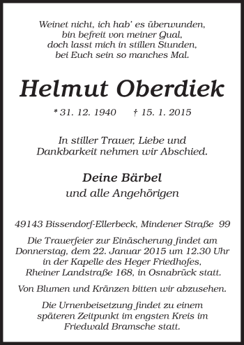Traueranzeige von Helmut Oberdiek von Neue Osnabrücker Zeitung GmbH & Co. KG
