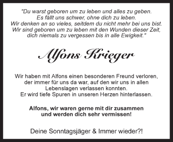 Traueranzeige von Alfons Krieger von Neue Osnabrücker Zeitung GmbH & Co. KG