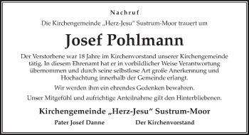 Traueranzeige von Josef Pohlmann von Neue Osnabrücker Zeitung GmbH & Co. KG